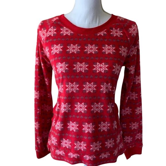 Red & White Fuzzy Snowflake Ugly Holiday Christmas Sweater Front Pockets Small - Picture 1 of 8